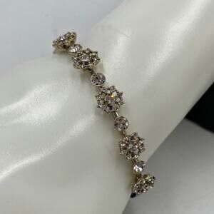 Givenchy Gold Tone Starburst Hinged Pink Crystal Flower Bangle Bracelet New